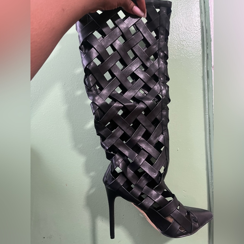 Black tall boots knee high size 11